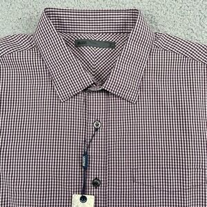Onassis Shirt Mens XL Plum Slim Check Poplin Cotton Long Sleeve Button Down